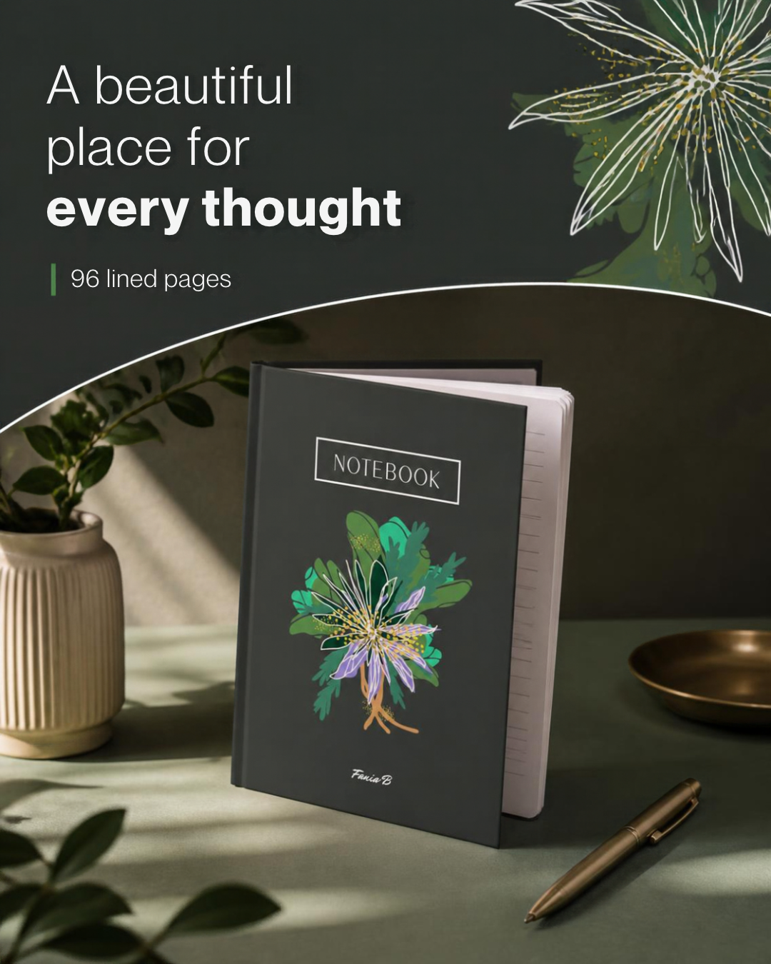 Art Notebook Tropical Art Nouveau Green | Fania B