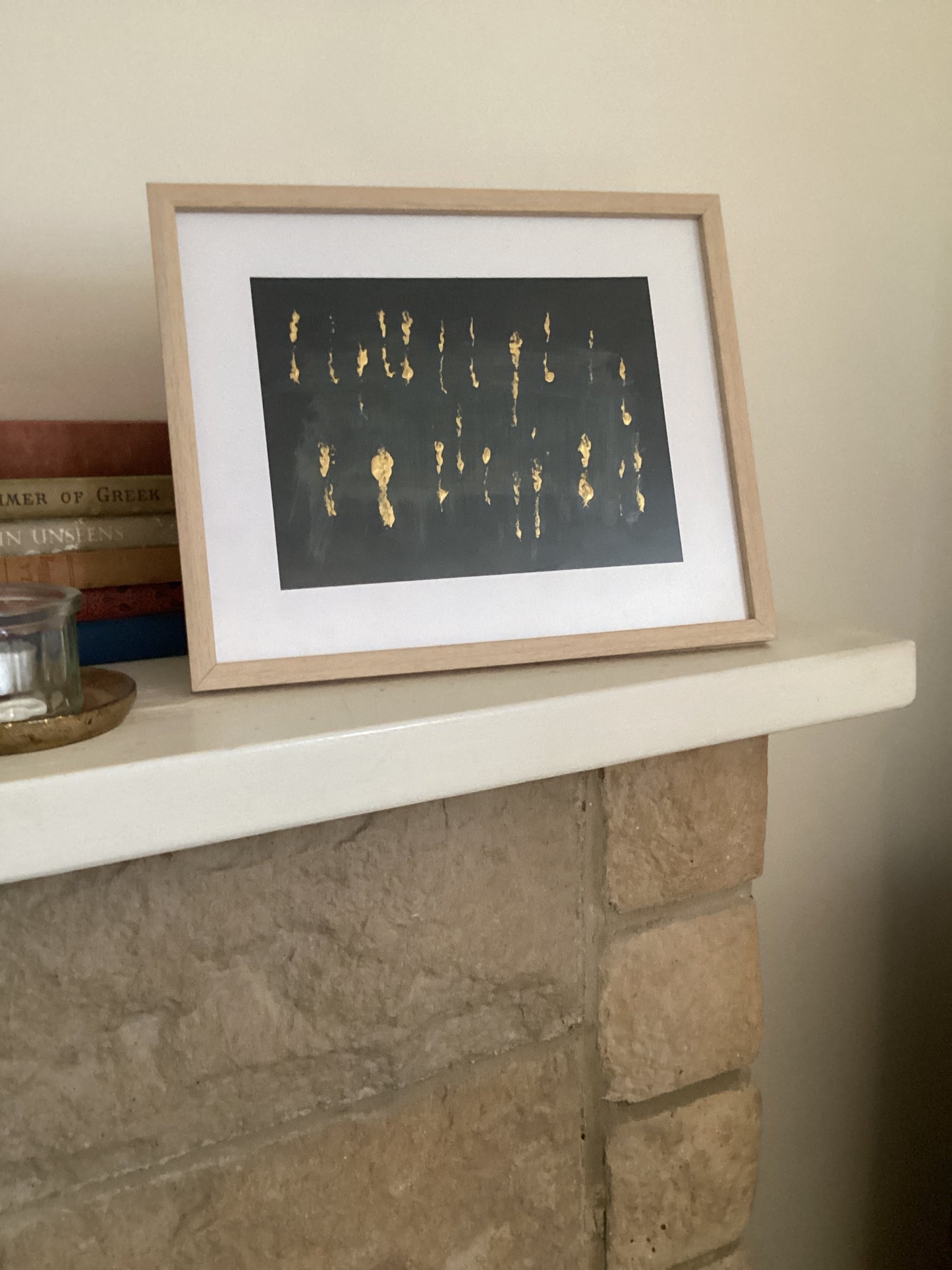 Chute by Fania Bajot – original acrylic painting on black carbon paper with metallic marks, A5, framed