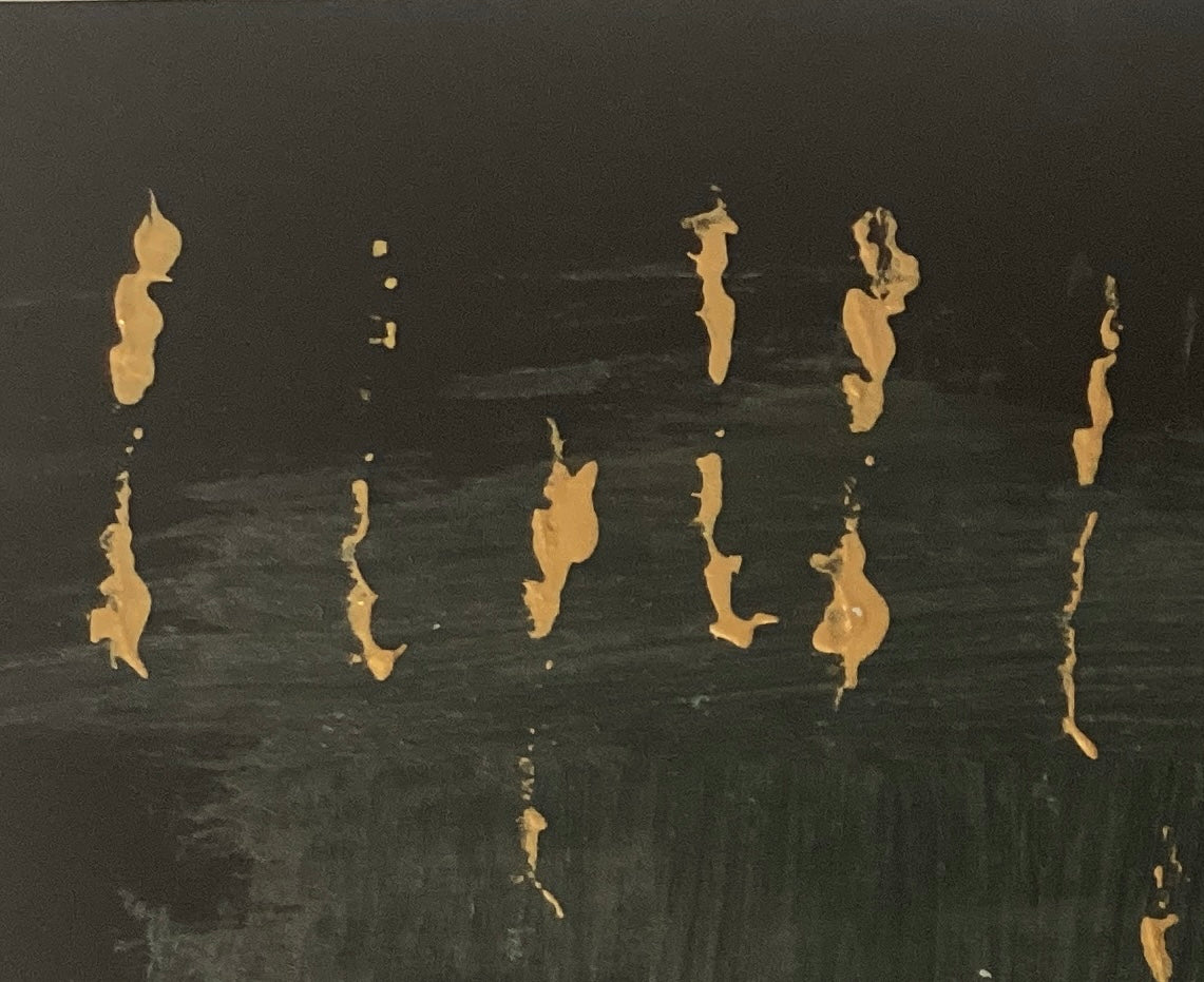 Chute by Fania Bajot – original acrylic painting on black carbon paper with metallic marks, A5, framed
